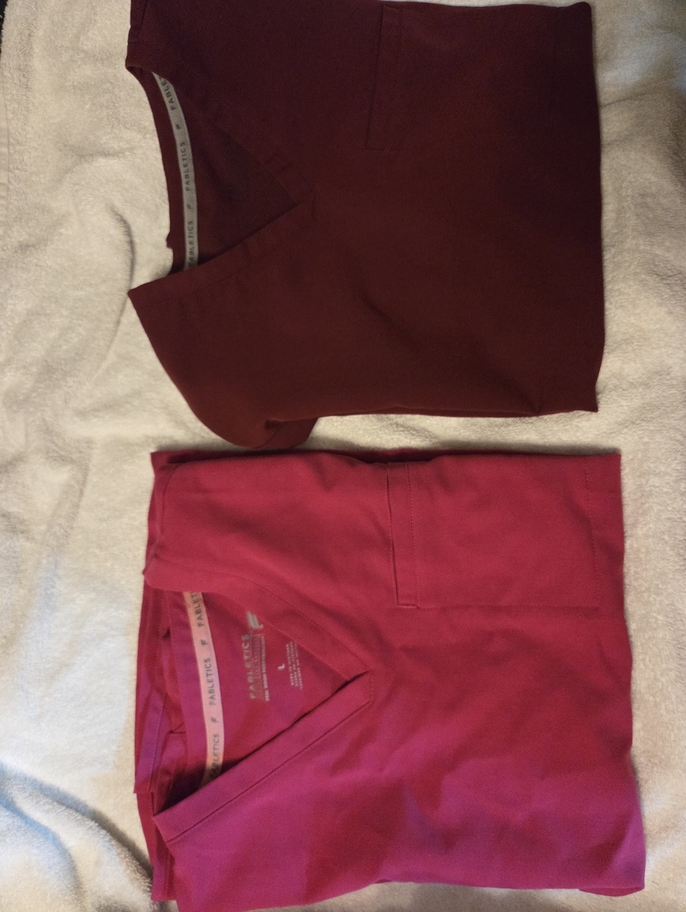 2 Fabletics V-Neck Scrub Tops 1 Wine and 1 Pink Size L
